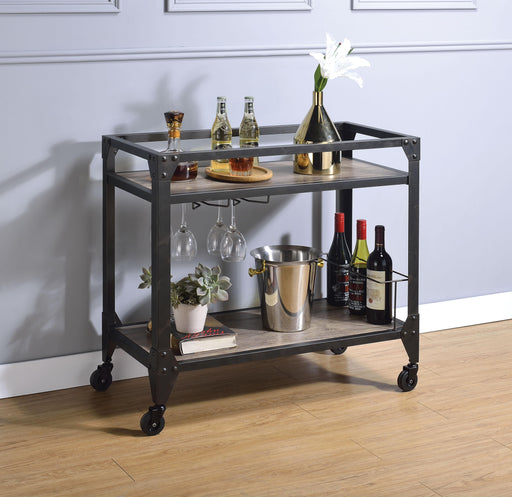 Jorgensen Rustic Oak & Charcoal Serving Cart - FAMSA Furniture (TX)
