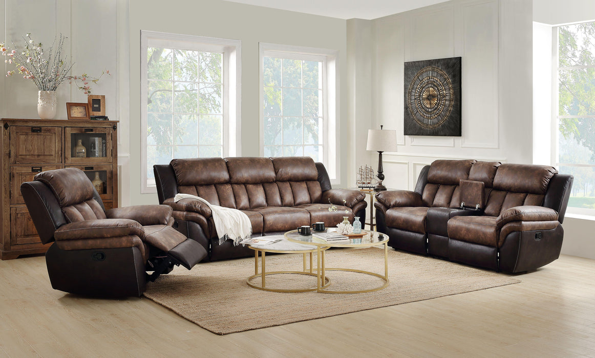 Jaylen Toffee & Espresso Polished Microfiber Sofa (Motion) - FAMSA Furniture (TX)