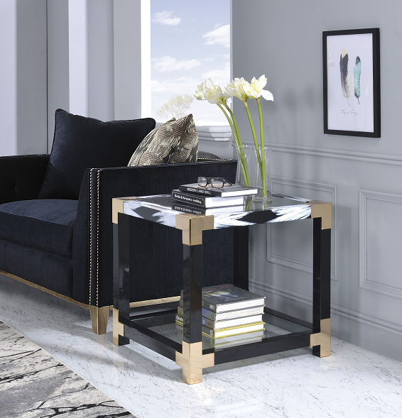 Lafty White Brushed & Clear Glass End Table - FAMSA Furniture (TX)