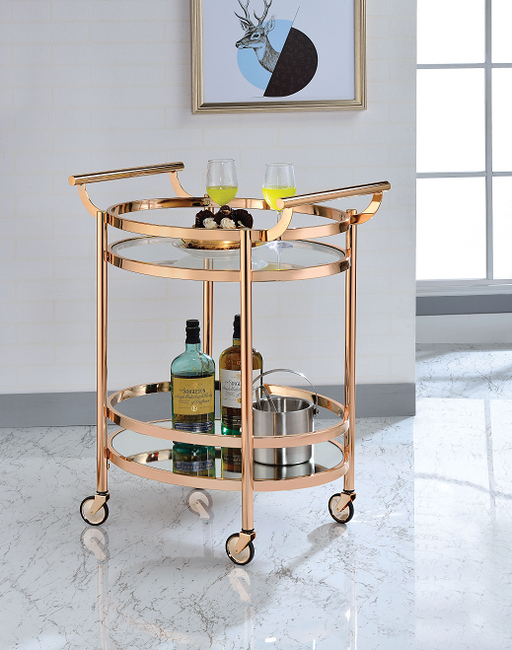 Lakelyn Rose Gold & Clear Glass Serving Cart - FAMSA Furniture (TX)