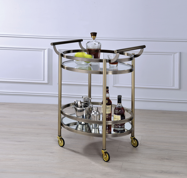 Lakelyn Brushed Bronze & Clear Glass Serving Cart - FAMSA Furniture (TX)