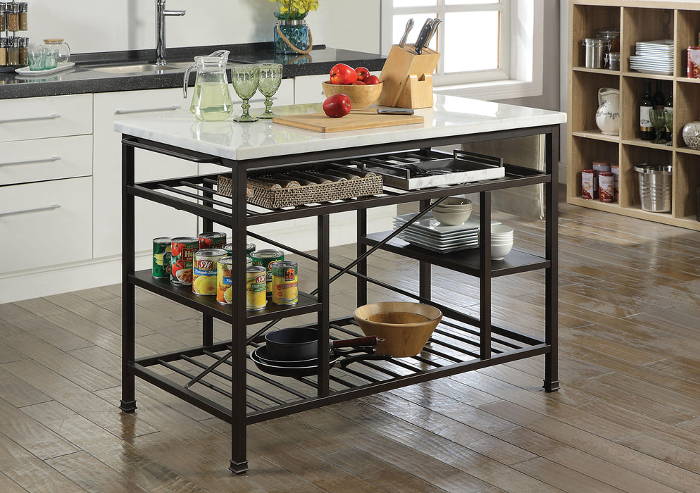 Lanzo Marble & Gunmetal Kitchen Island (Counter) - FAMSA Furniture (TX)