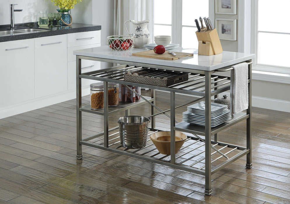 Lanzo Marble & Antique Pewter Kitchen Island (Counter) - FAMSA Furniture (TX)