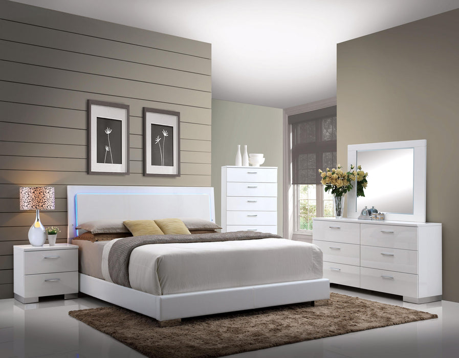 Lorimar White PU & Chrome Leg Queen Bed - FAMSA Furniture (TX)