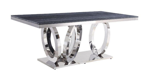 Nasir Gray Printed Faux Marble & Mirrored Silver Finish Dining Room Table - FAMSA Furniture (TX)