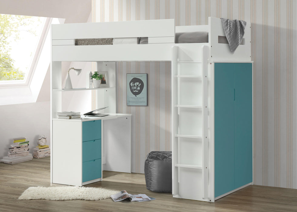 Nerice White & Teal Loft Bed - FAMSA Furniture (TX)