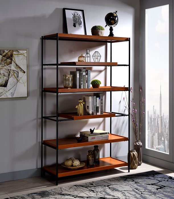 Oaken Honey Oak & Black Bookshelf - FAMSA Furniture (TX)