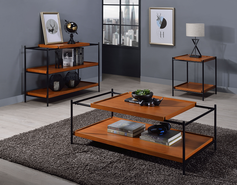 Oaken Honey Oak & Black Coffee Table - FAMSA Furniture (TX)