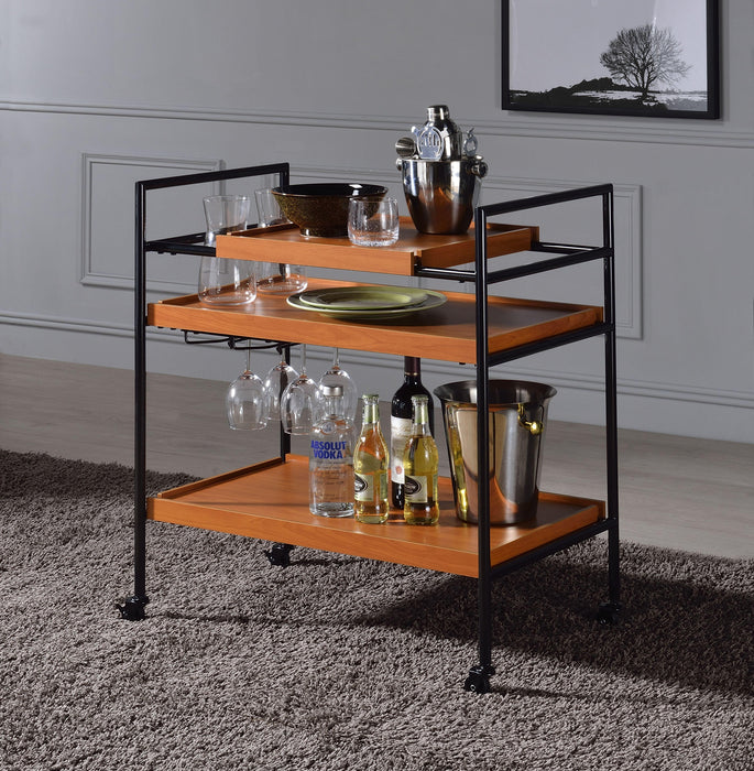 Oaken Honey Oak & Black Serving Cart - FAMSA Furniture (TX)