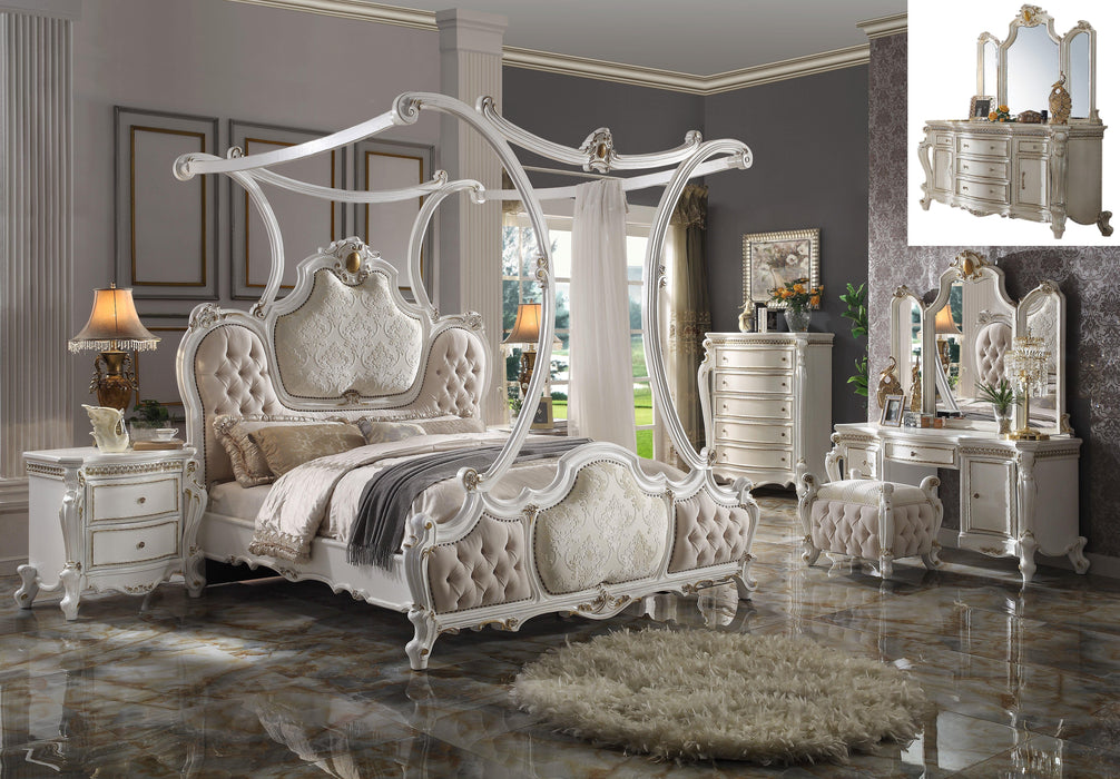 Picardy Fabric & Antique Pearl Eastern King Bed (Canopy) - FAMSA Furniture (TX)