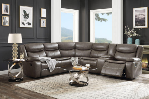 Tavin Taupe Leather-Aire Match Sectional Sofa (Motion) - FAMSA Furniture (TX)