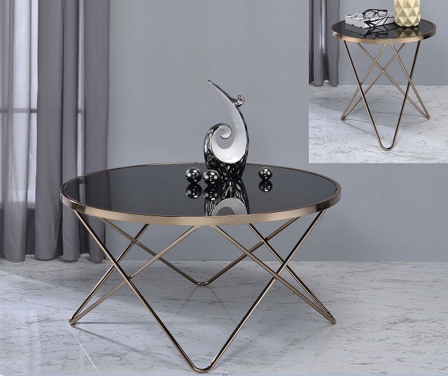 Valora Champagne & Black Glass Coffee Table - FAMSA Furniture (TX)
