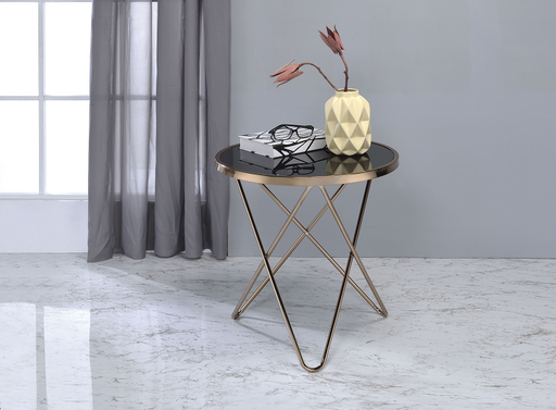 Valora Champagne & Black Glass End Table - FAMSA Furniture (TX)