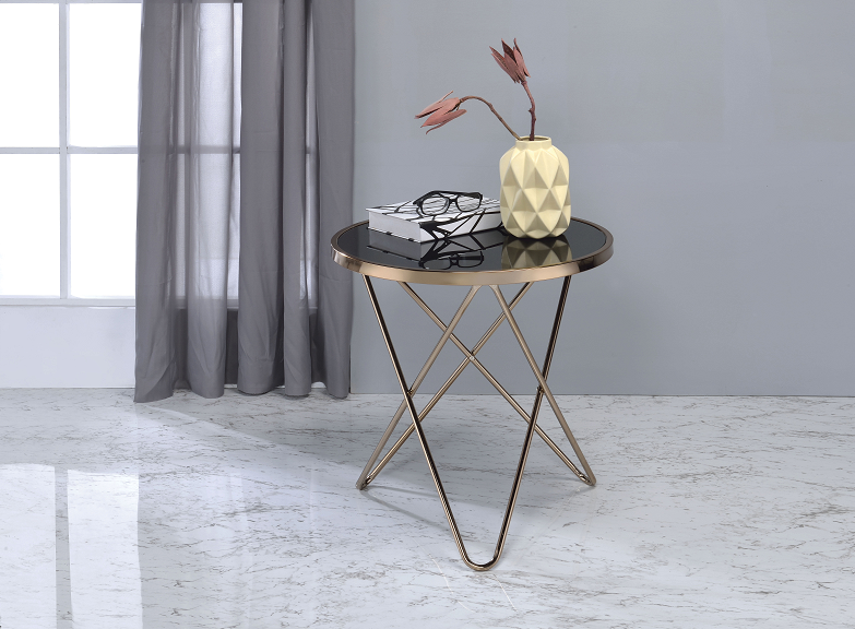 Valora Champagne & Black Glass End Table - FAMSA Furniture (TX)