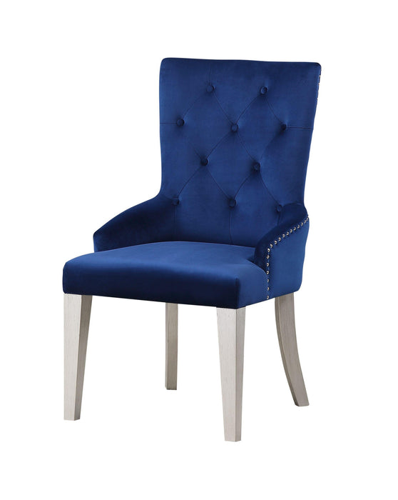 Varian Blue Fabric & Antique Platinum Side Chair (1Pc) - FAMSA Furniture (TX)