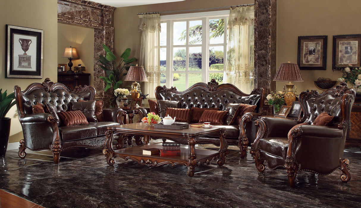 Versailles 2-Tone Dark Brown PU & Cherry Oak Sofa w/7 Pillows - FAMSA Furniture (TX)