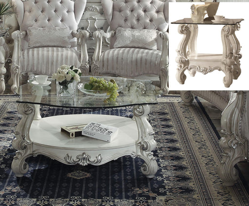 Versailles Bone White & Clear Glass Coffee Table - FAMSA Furniture (TX)