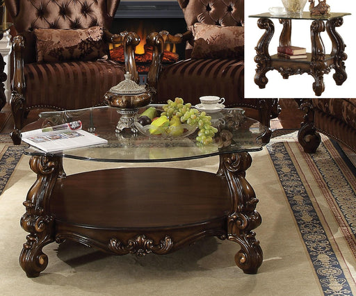 Versailles Cherry Oak & Clear Glass Coffee Table - FAMSA Furniture (TX)