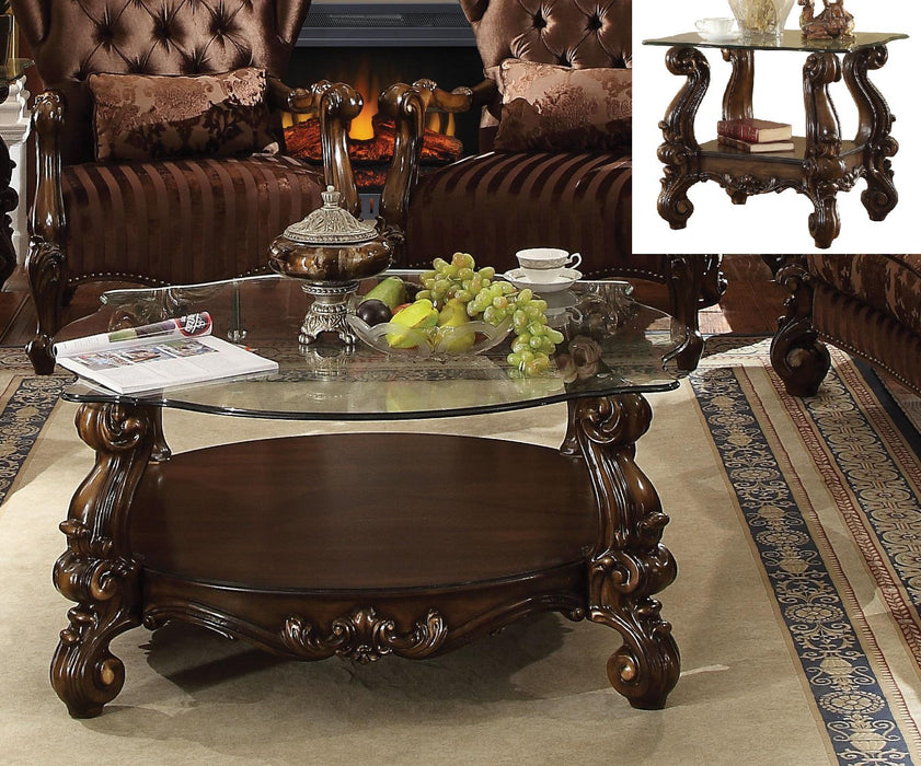 Versailles Cherry Oak & Clear Glass Coffee Table - FAMSA Furniture (TX)