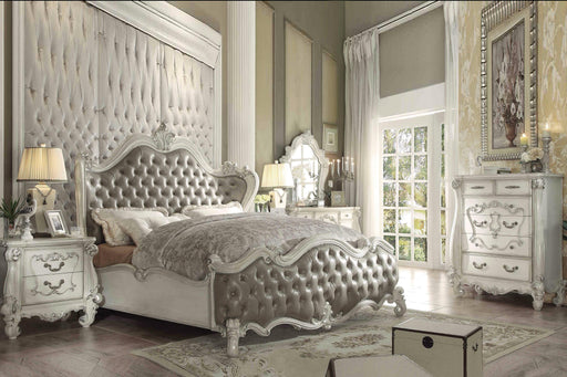 Versailles Vintage Gray PU & Bone White Queen Bed - FAMSA Furniture (TX)