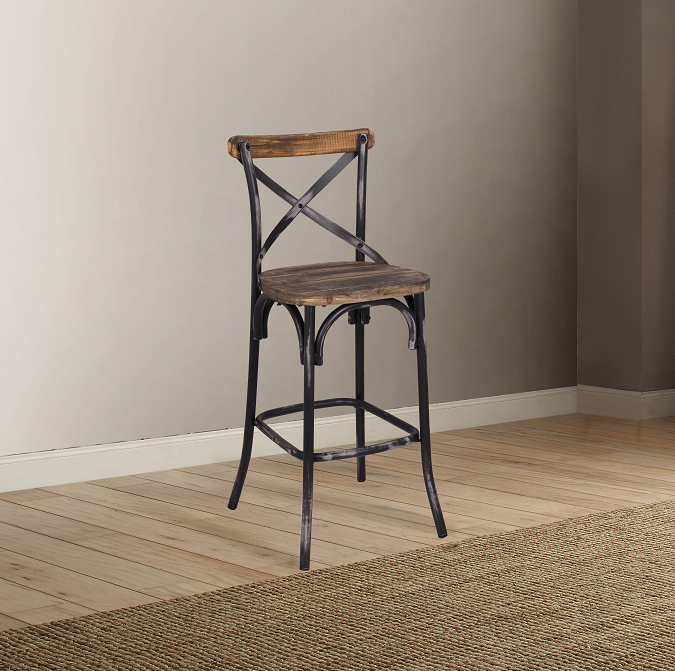 Zaire Antique Black & Antique Oak Bar Chair (1Pc) - FAMSA Furniture (TX)