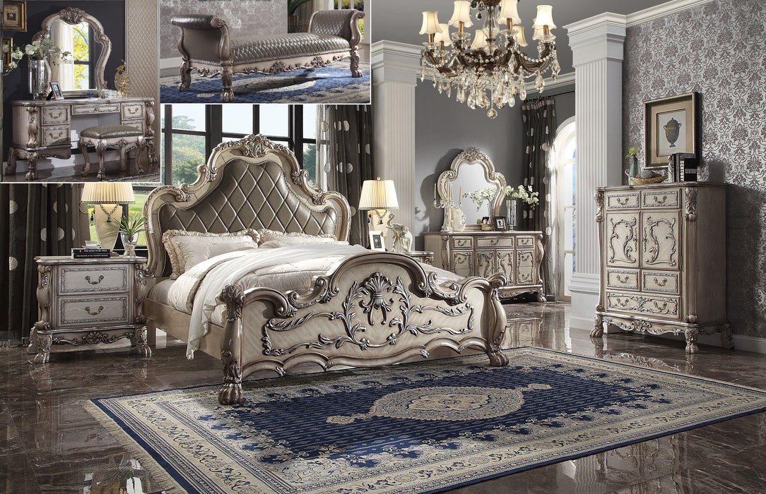 Dresden Vintage Bone White & PU Queen Bed - FAMSA Furniture (TX)