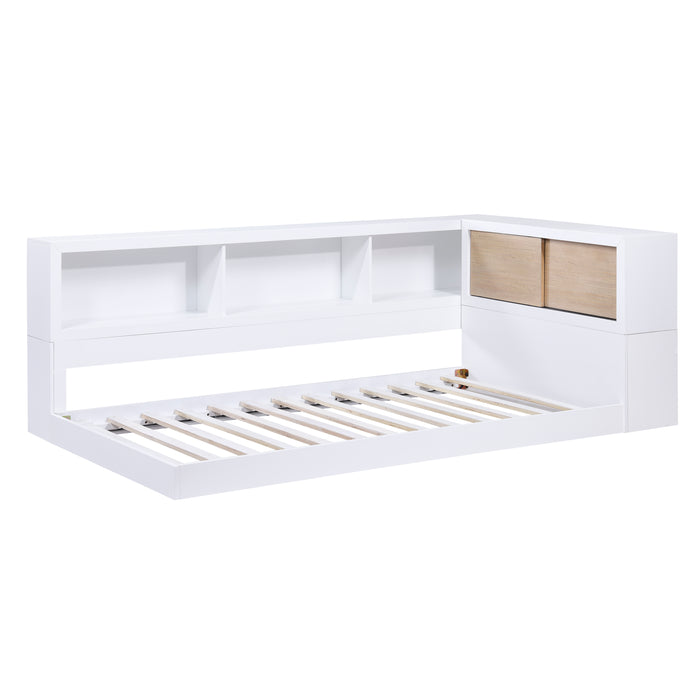 Asker (4) Twin Bookcase Corner Bed in Brown/White - B2012BCT-1BC* - FAMSA Furniture (TX)