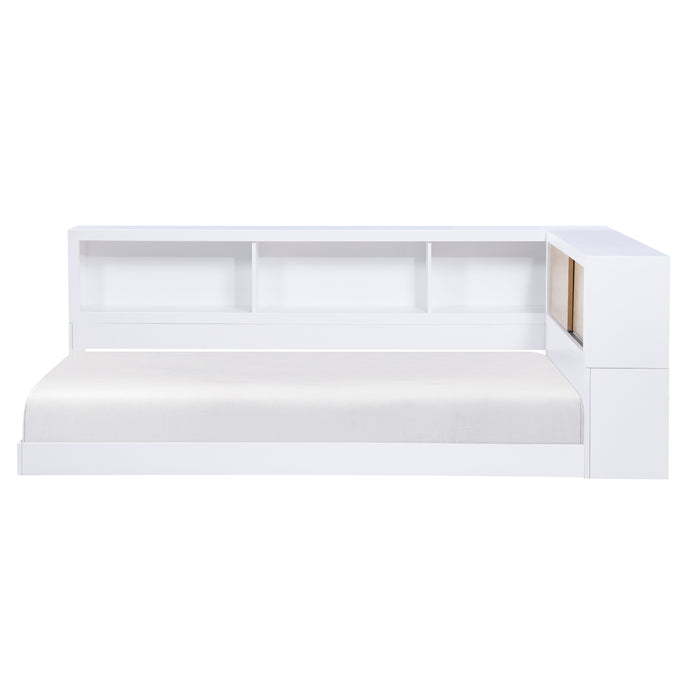 Asker (4) Twin Bookcase Corner Bed in Brown/White - B2012BCT-1BC* - FAMSA Furniture (TX)
