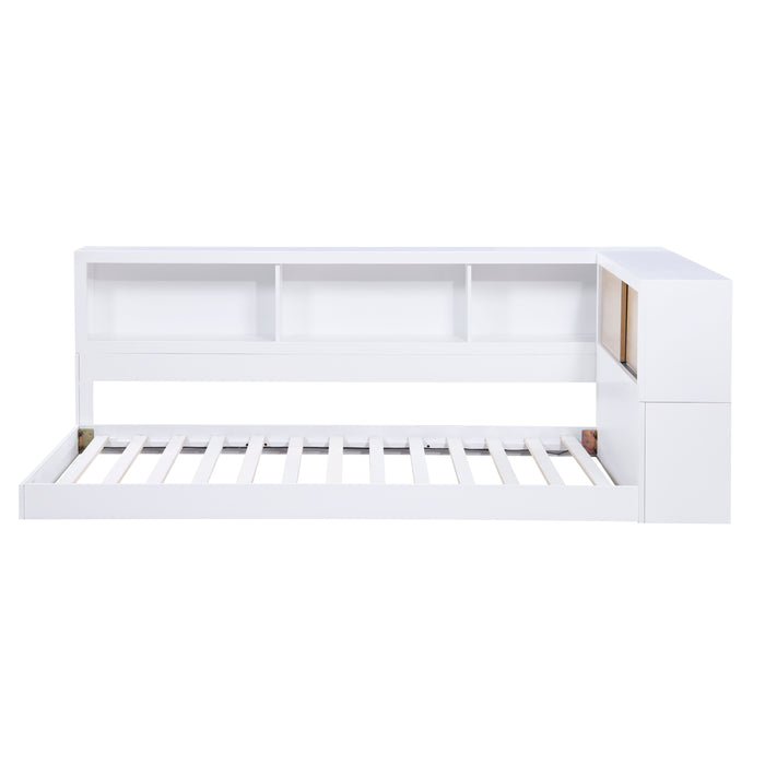 Asker (4) Twin Bookcase Corner Bed in Brown/White - B2012BCT-1BC* - FAMSA Furniture (TX)