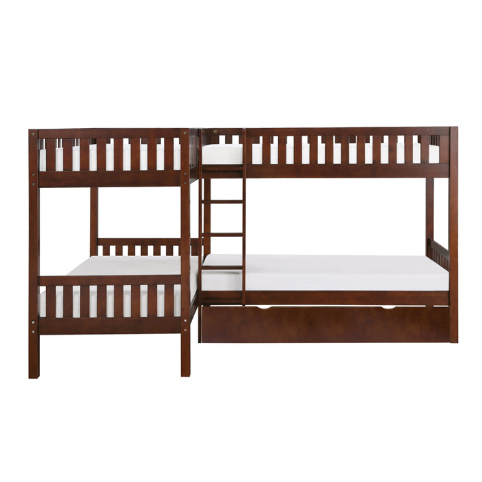 Rowe (4) Corner Bunk Bed with Twin Trundle in Cherry - B2013CNDC-1R* - FAMSA Furniture (TX)