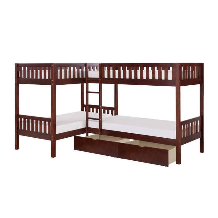 Rowe (4) Corner Bunk Bed with Storage Boxes in Cherry - B2013CNDC-1T* - FAMSA Furniture (TX)