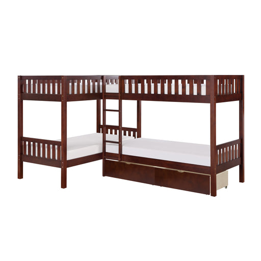 Rowe (4) Corner Bunk Bed with Storage Boxes in Cherry - B2013CNDC-1T* - FAMSA Furniture (TX)