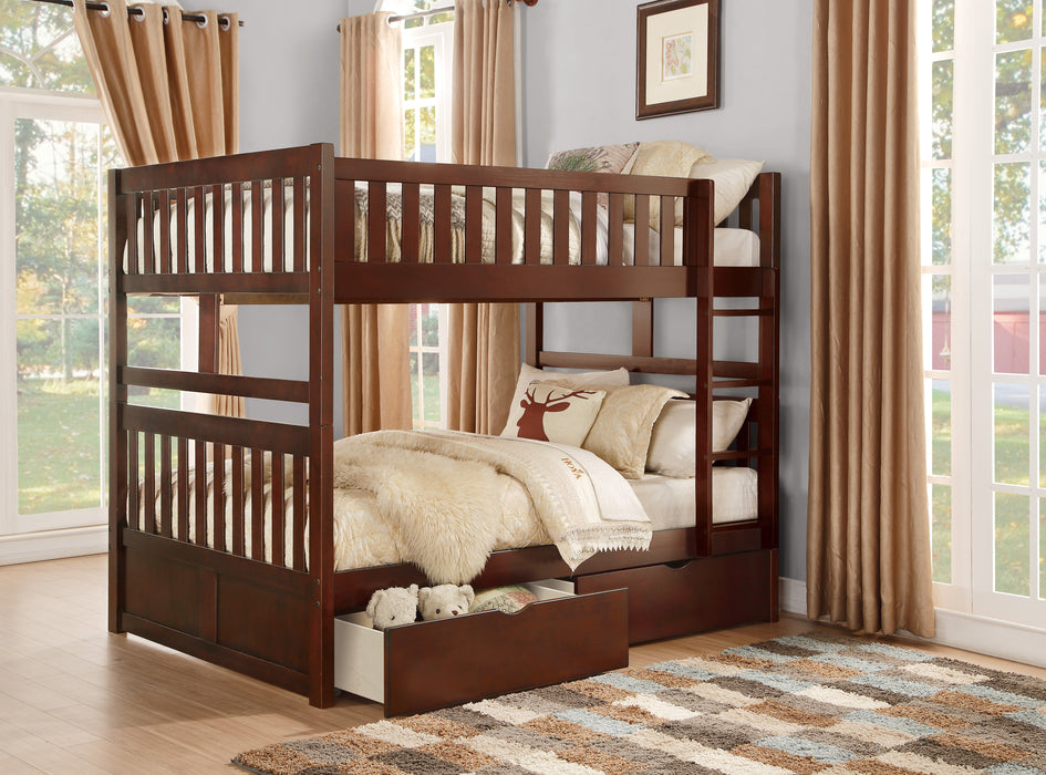 Rowe (4) Full/Full Bunk Bed with Storage Boxes in Cherry - B2013FFDC-1*T - FAMSA Furniture (TX)