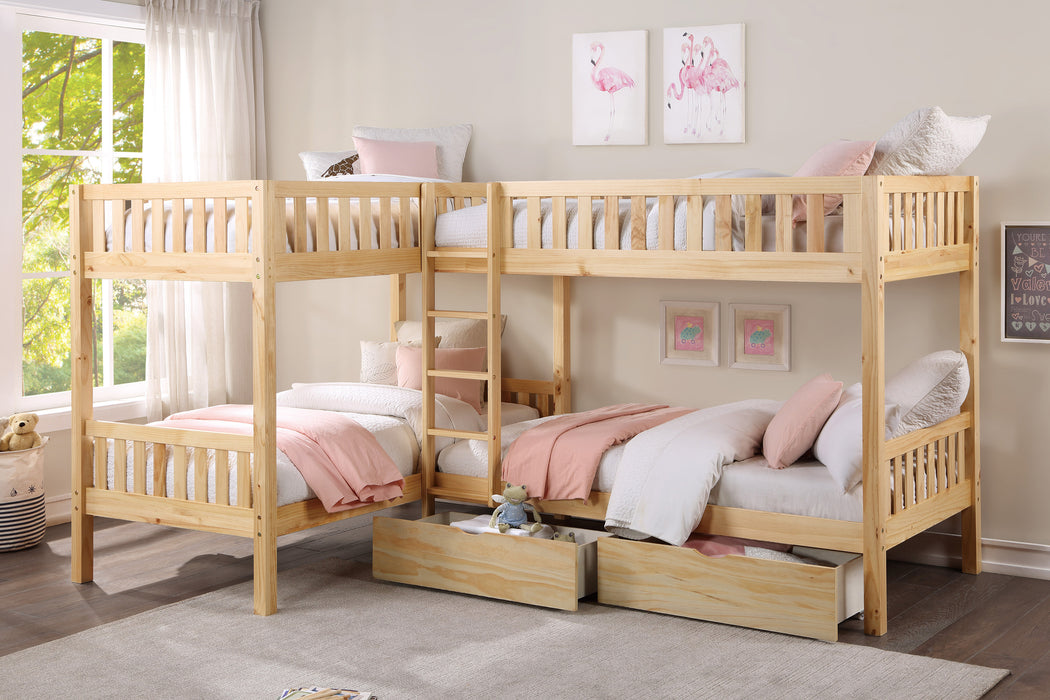 Bartly (4) Corner Bunk Bed with Storage Boxes in Natural - B2043CN-1T* - FAMSA Furniture (TX)