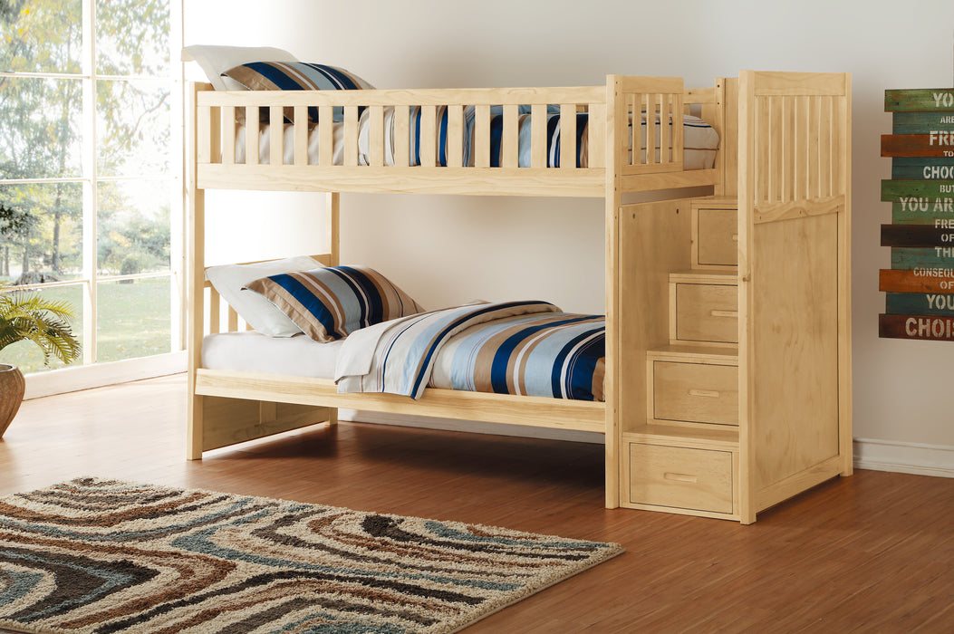Bartly (4) Twin/Twin Step Bunk Bed in Natural - B2043SB-1* - FAMSA Furniture (TX)