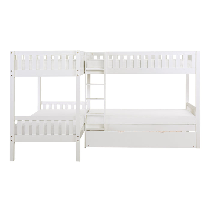 Galen (4) Corner Bunk Bed with Twin Trundle in White - B2053CNW-1R* - FAMSA Furniture (TX)