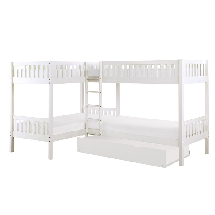 Galen (4) Corner Bunk Bed with Twin Trundle in White - B2053CNW-1R* - FAMSA Furniture (TX)