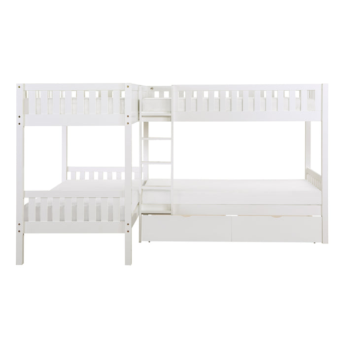 Galen (4) Corner Bunk Bed with Storage Boxes in White - B2053CNW-1T* - FAMSA Furniture (TX)