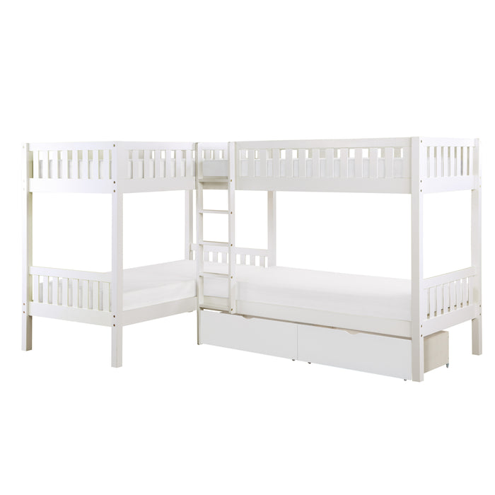 Galen (4) Corner Bunk Bed with Storage Boxes in White - B2053CNW-1T* - FAMSA Furniture (TX)