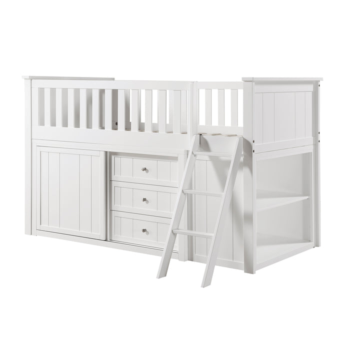 Galen (5) Low Loft Bunk with Bookcase and Dresser in White - B2053LLW-1*BCDR - FAMSA Furniture (TX)