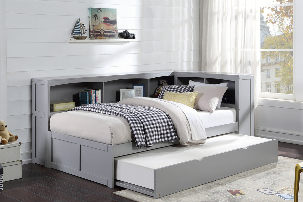 Orion (4) Twin Bookcase Corner Bed with Twin Trundle in Gray - B2063BC-1BCR* - FAMSA Furniture (TX)