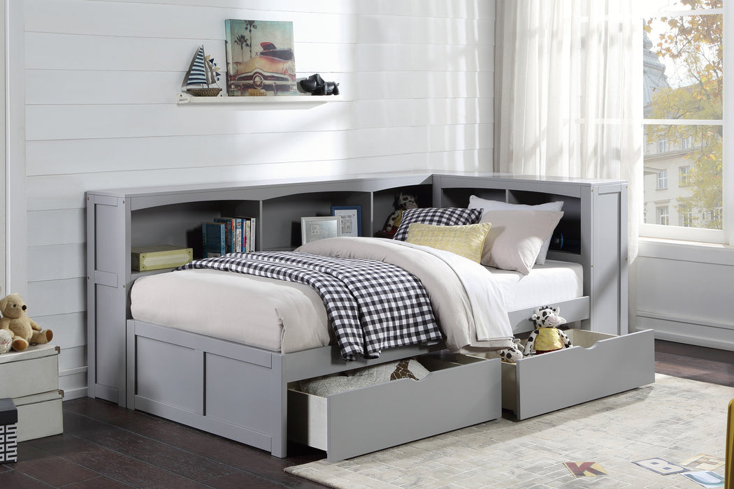 Orion (4) Twin Bookcase Corner Bed with Storage Boxes in Gray - B2063BC-1BCT* - FAMSA Furniture (TX)