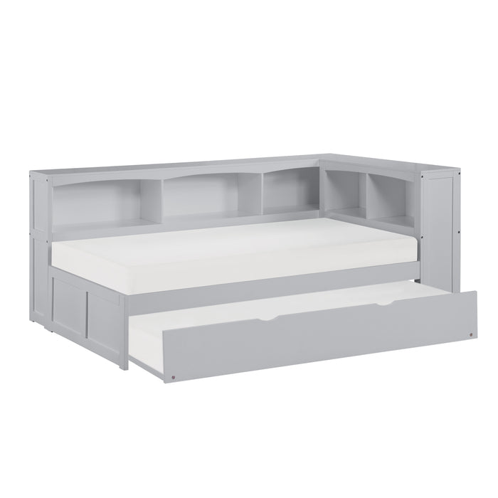 Orion (4) Twin Bookcase Corner Bed with Twin Trundle in Gray - B2063BC-1BCR* - FAMSA Furniture (TX)