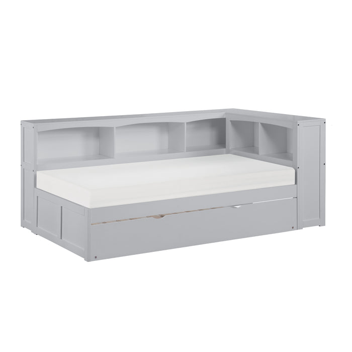 Orion (4) Twin Bookcase Corner Bed with Twin Trundle in Gray - B2063BC-1BCR* - FAMSA Furniture (TX)