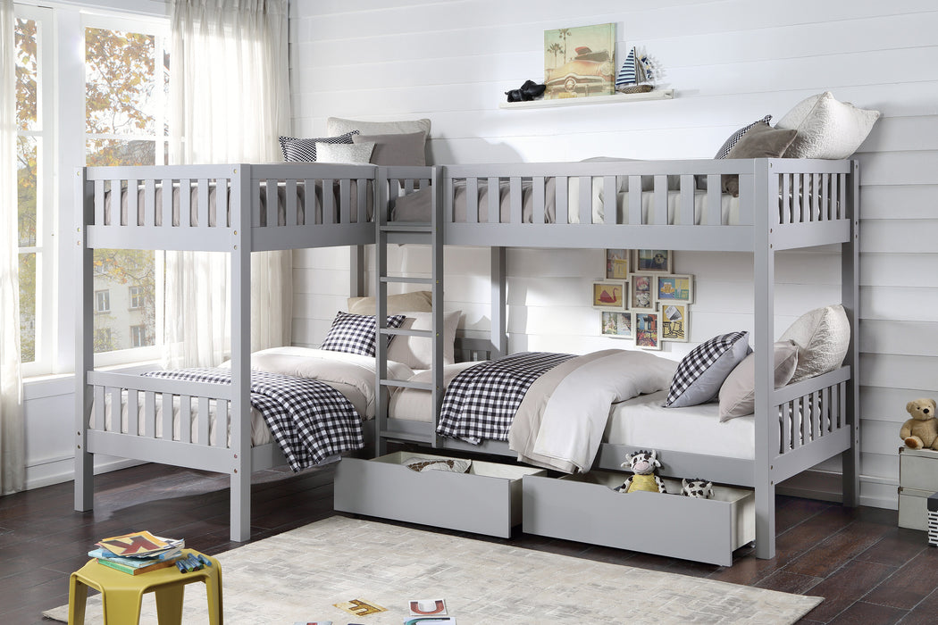 Orion (4) Corner Bunk Bed with Storage Boxes in Gray - B2063CN-1T* - FAMSA Furniture (TX)