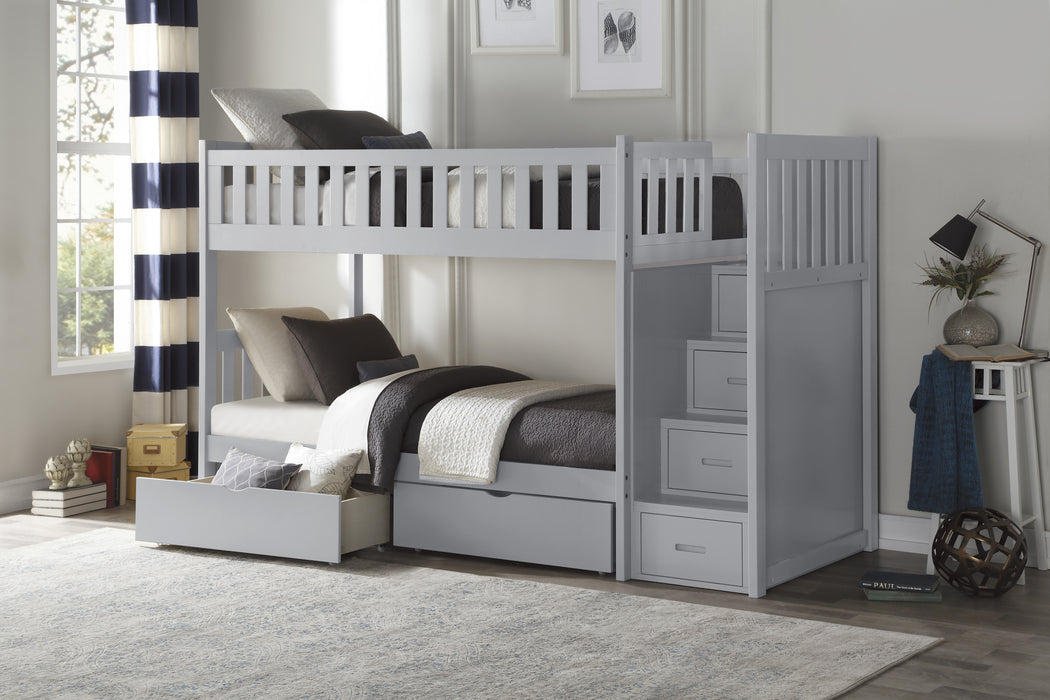 Orion (5) Twin/Twin Step Bunk Bed with Storage Boxes in Gray - B2063SB-1*T - FAMSA Furniture (TX)