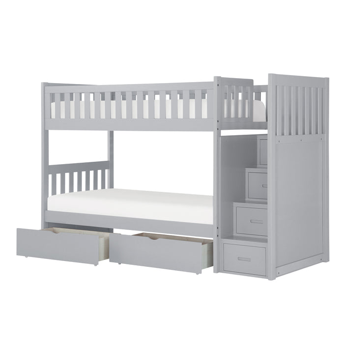 Orion (5) Twin/Twin Step Bunk Bed with Storage Boxes in Gray - B2063SB-1*T - FAMSA Furniture (TX)