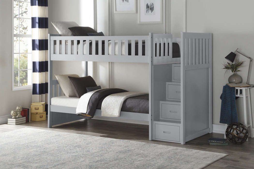 Orion (4) Twin/Twin Step Bunk Bed in Gray - B2063SB-1* - FAMSA Furniture (TX)