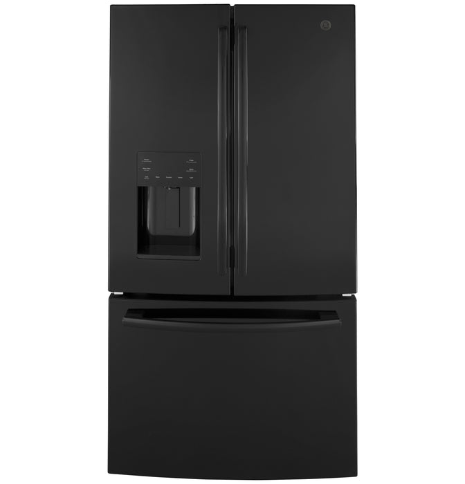 GE 25.6 Cu. Ft. High-Gloss Black Freestanding French Door Refrigerator