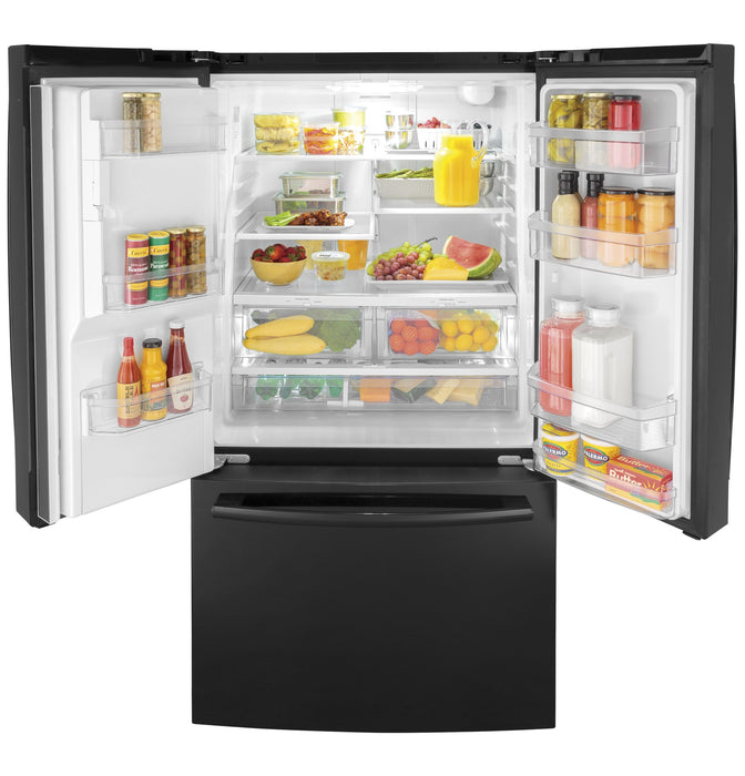 GE 25.6 Cu. Ft. High-Gloss Black Freestanding French Door Refrigerator